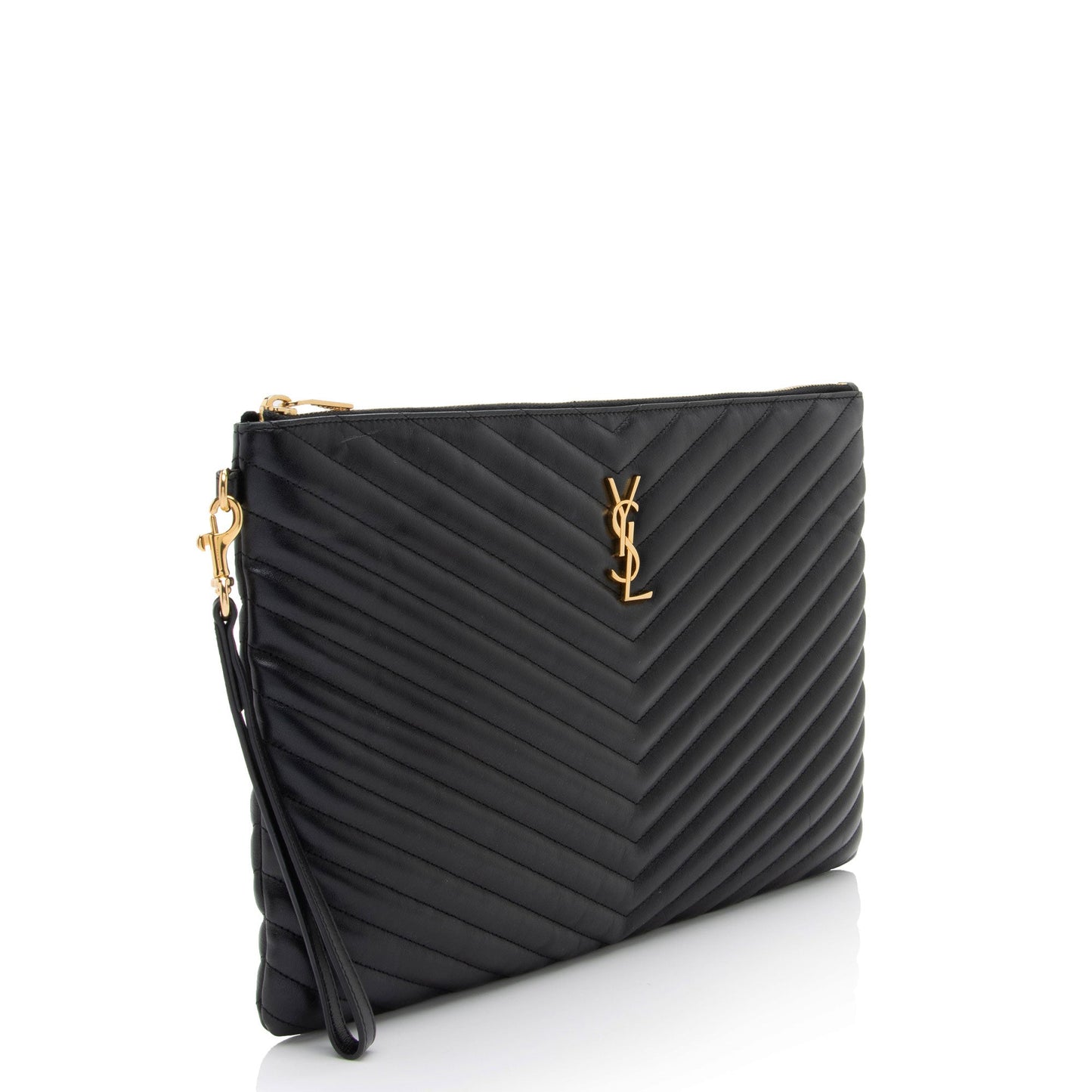 Saint Laurent Matelasse Calfskin Monogram Large Wristlet (SHF-J3F1B7)