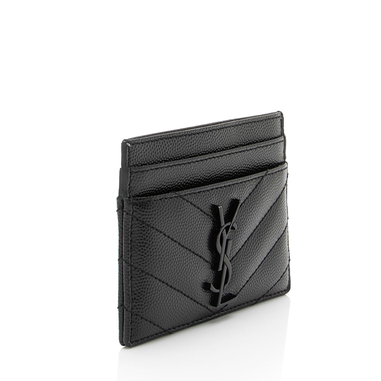 Saint Laurent Matelasse Grain de Poudre Monogram Card Case (SHF-eFddlG)