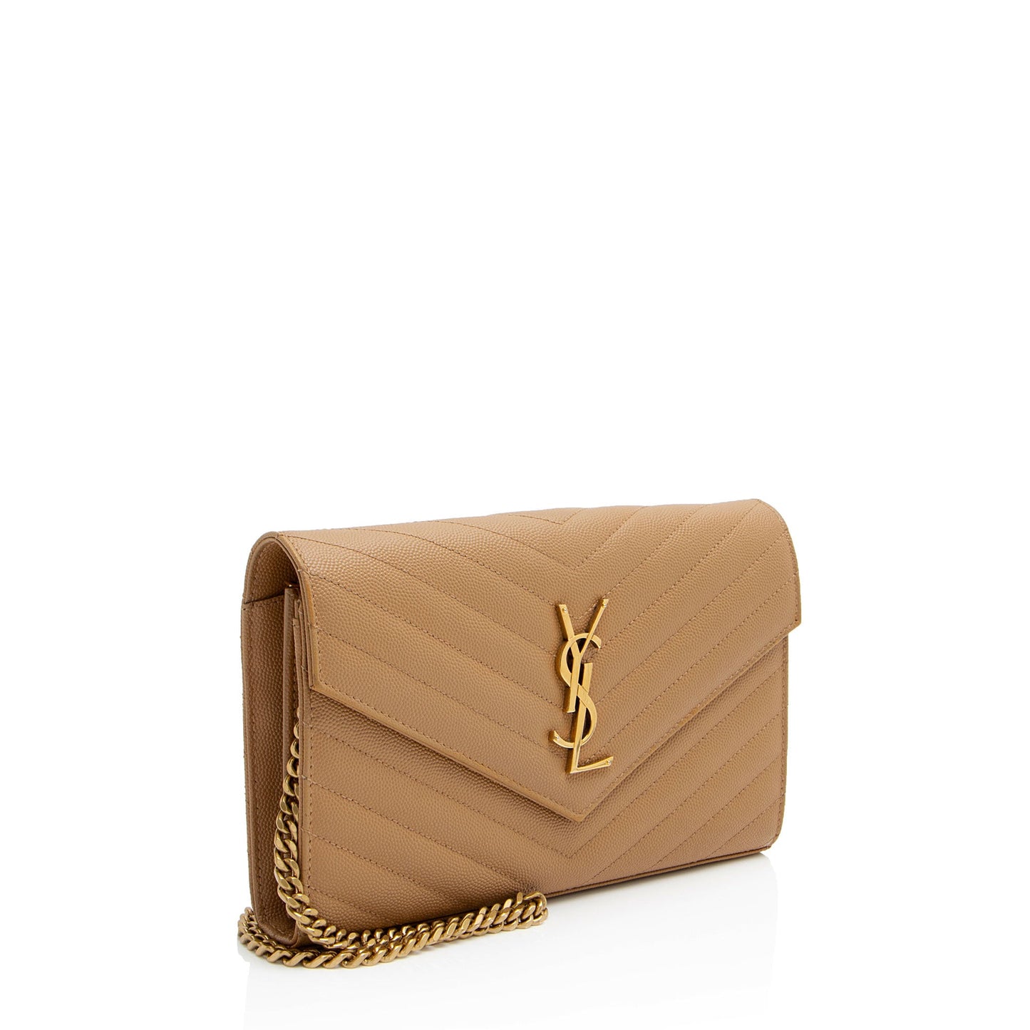 Saint Laurent Matelasse Grain de Poudre Monogram Chain Wallet (SHF-VGvD82)