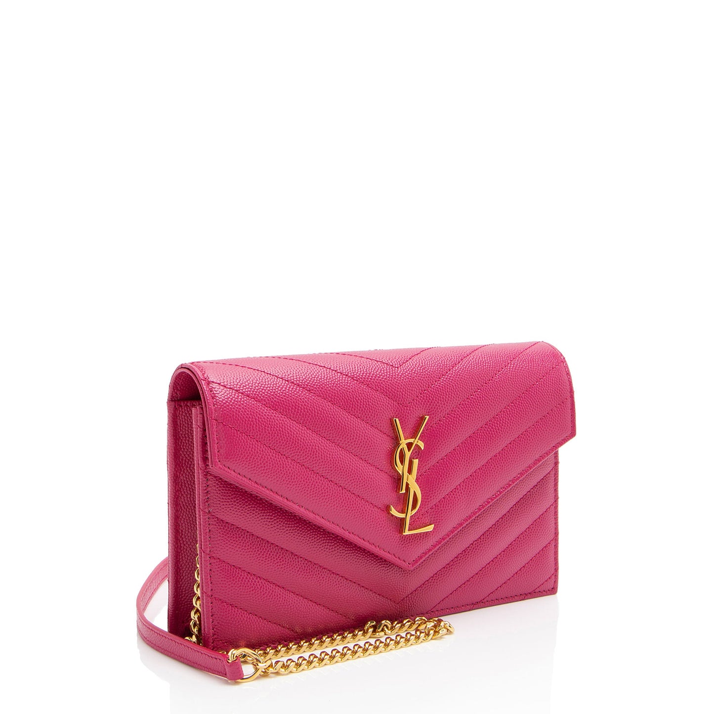 Saint Laurent Matelasse Grain de Poudre Monogram Envelope Chain Wallet (SHF-y7nVPq)