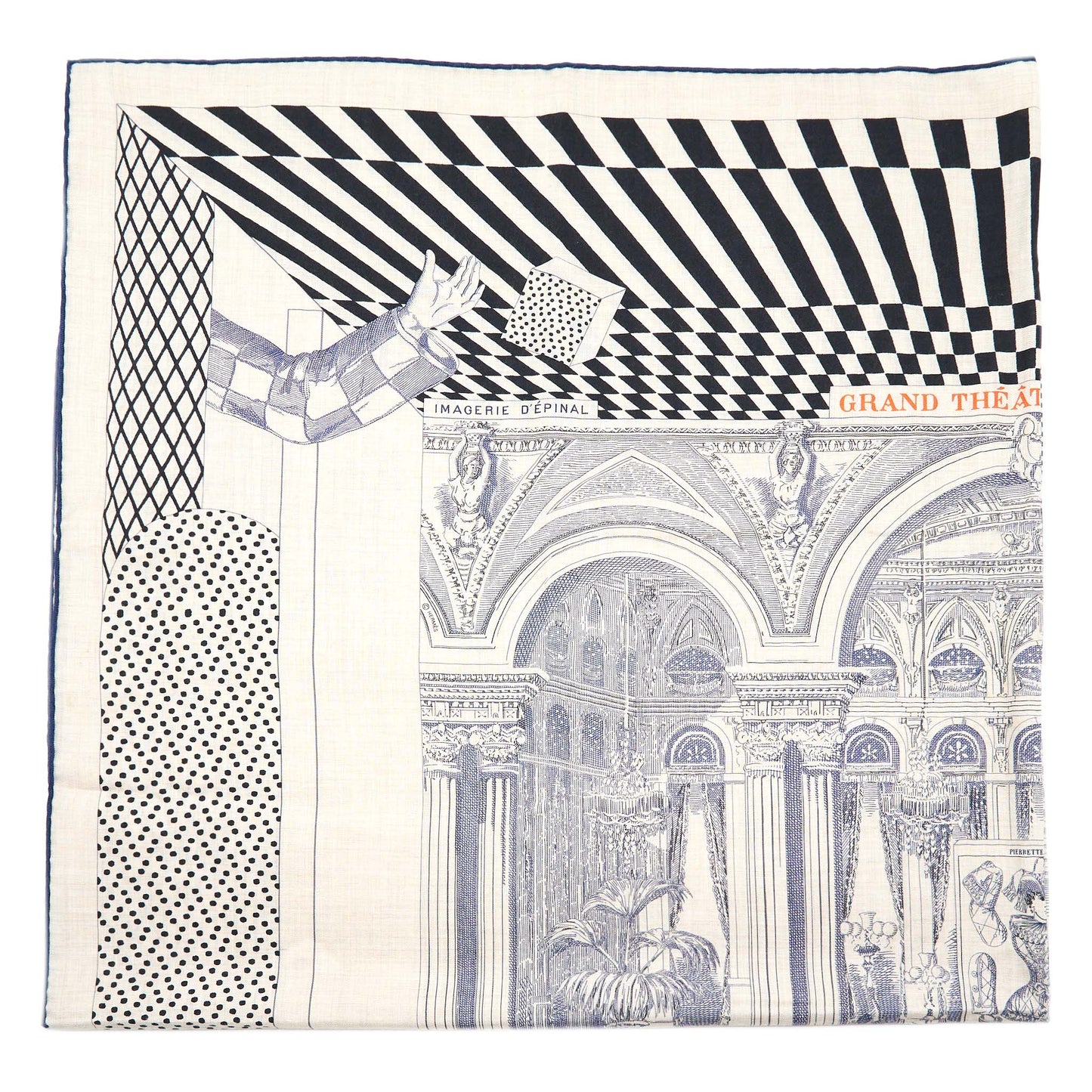 Hermes 140cm Cashmere And Silk Grand Theatre Nouveau Naturel/Marine/Noir
