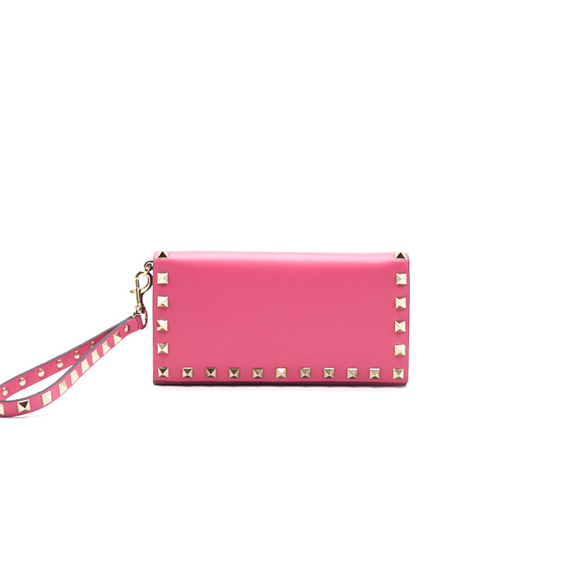 Valentino Pink Leather Rock-stud Continental Wallet