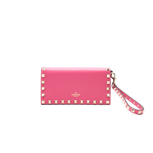 Valentino Pink Leather Rock-stud Continental Wallet