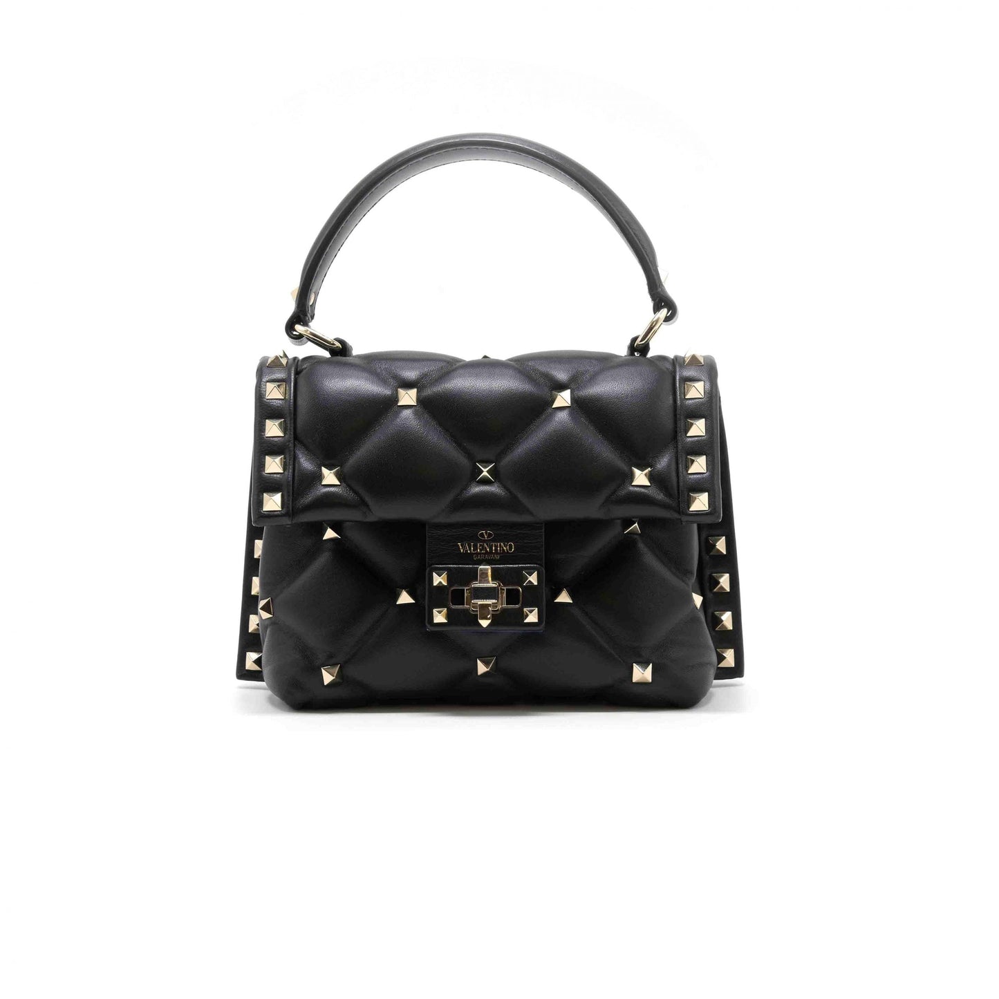 Valentino Black Quilted Leather Rock-stud Spike Handbag