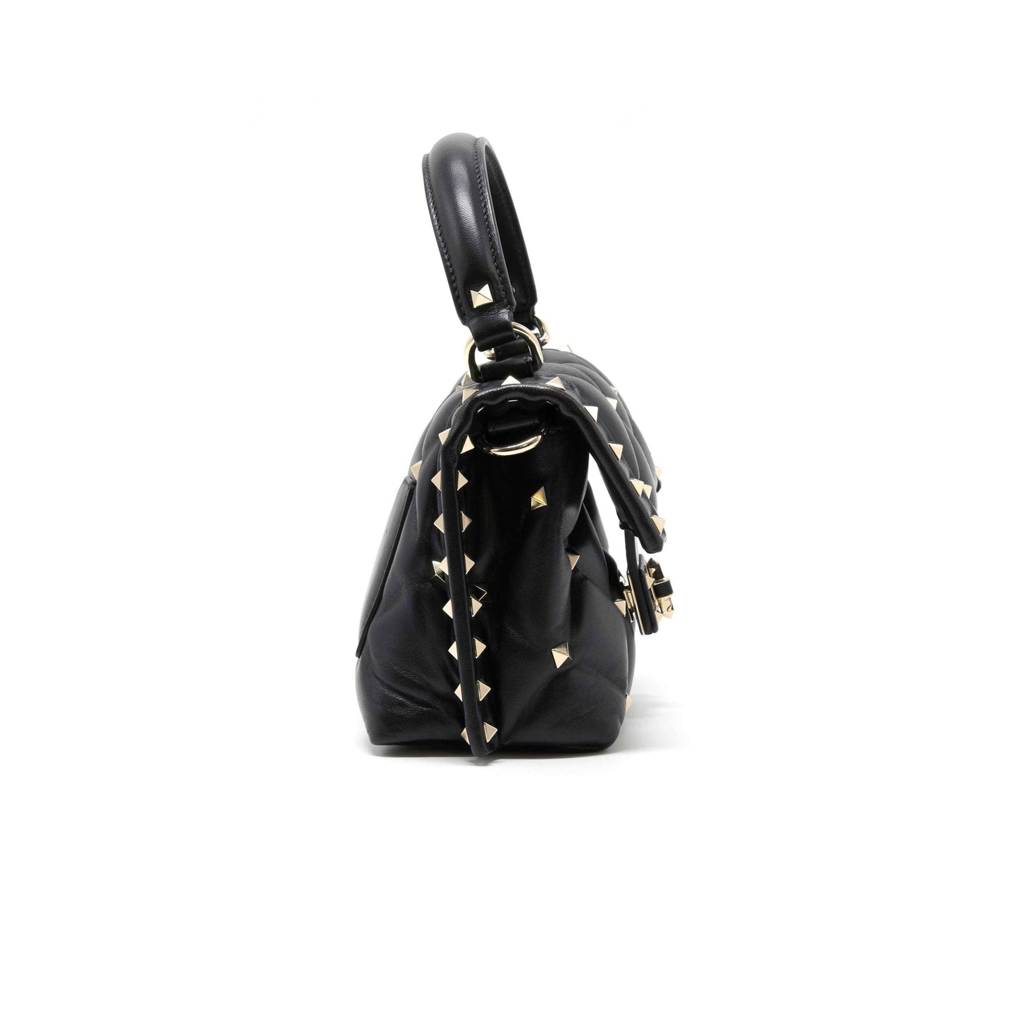 Valentino Black Quilted Leather Rock-stud Spike Handbag