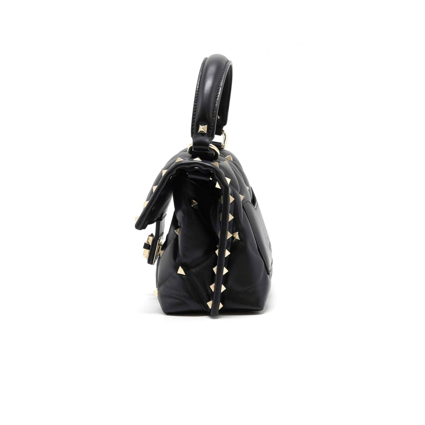 Valentino Black Quilted Leather Rock-stud Spike Handbag
