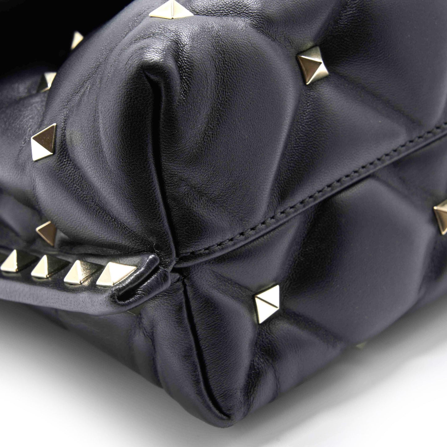 Valentino Black Quilted Leather Rock-stud Spike Handbag