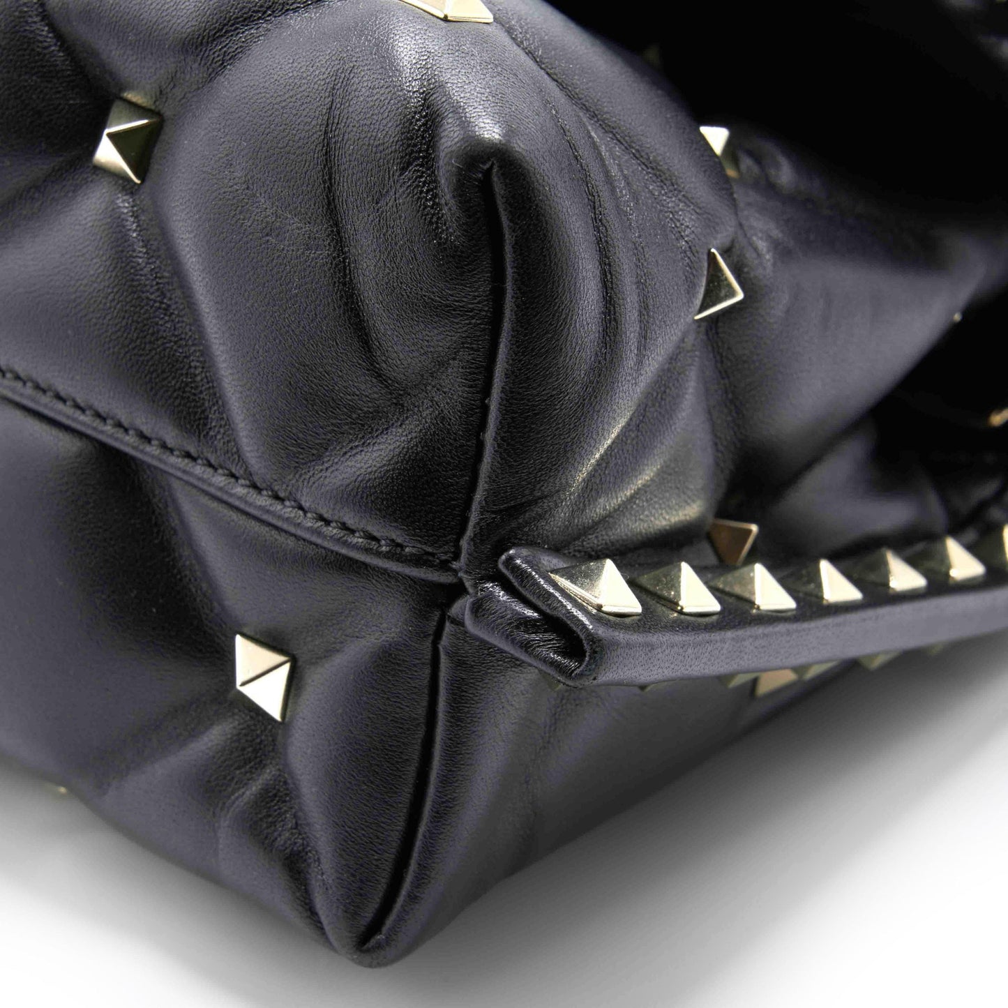 Valentino Black Quilted Leather Rock-stud Spike Handbag