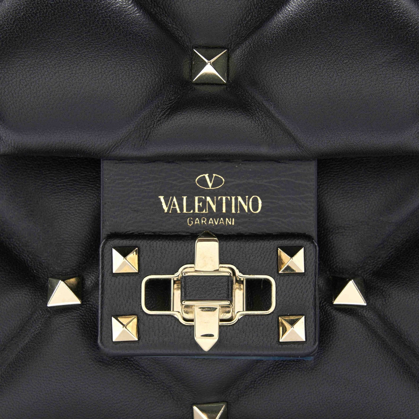 Valentino Black Quilted Leather Rock-stud Spike Handbag