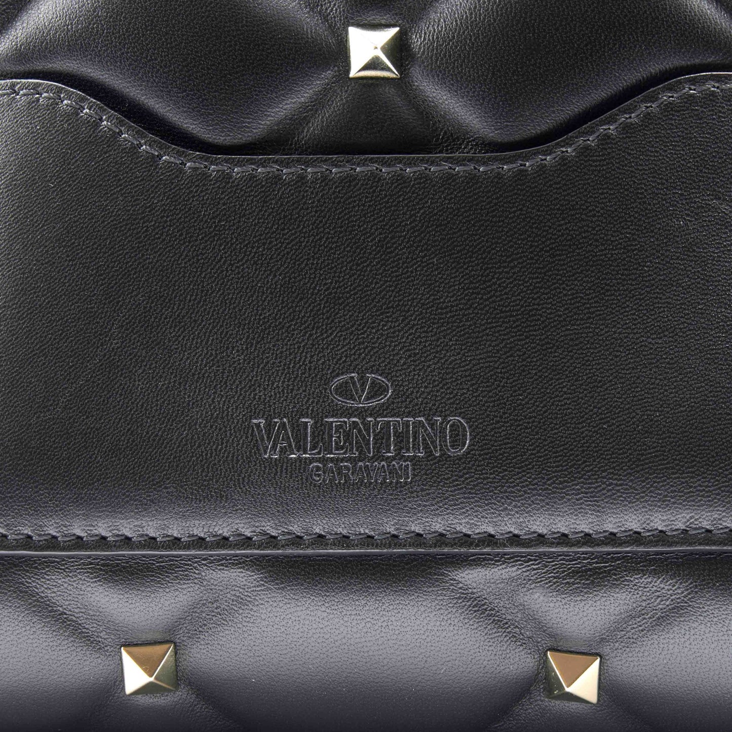 Valentino Black Quilted Leather Rock-stud Spike Handbag