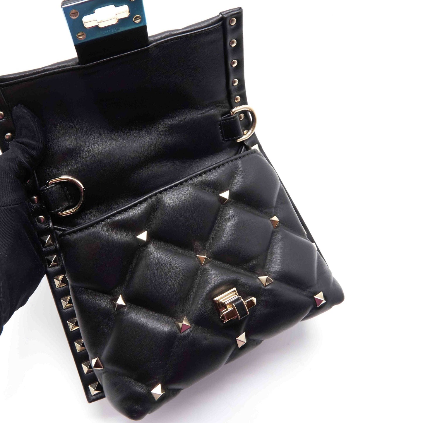 Valentino Black Quilted Leather Rock-stud Spike Handbag