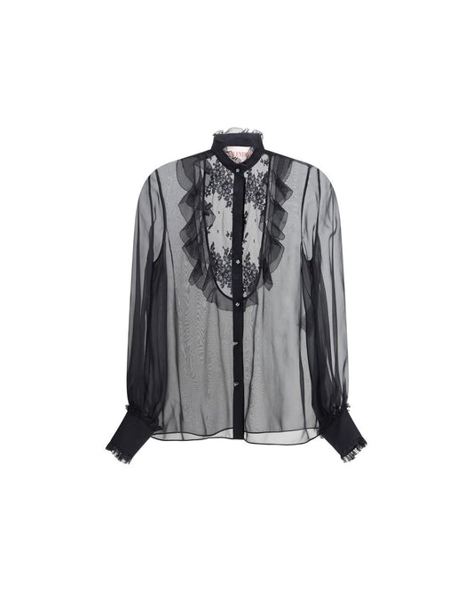 Valentino LaceDetailed Sheer Blouse Women Black Shirts Black