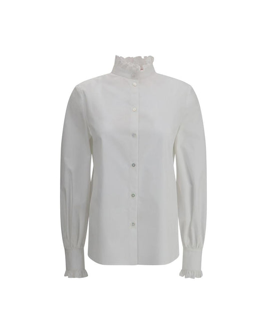 Valentino High Neck Poplin Shirt with Ruffles Women White White