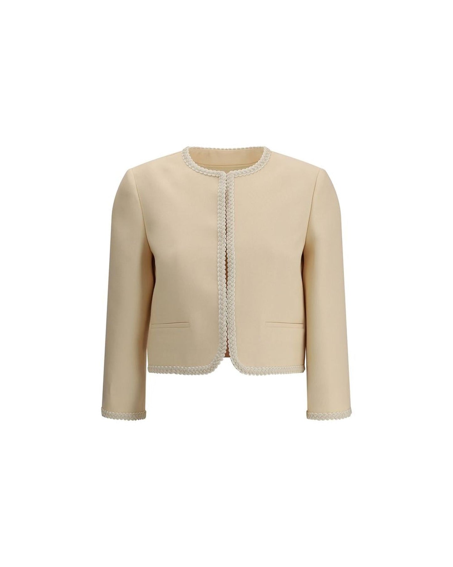 Valentino Cropped Braided Trim Jacket Women Cream Coats Cream