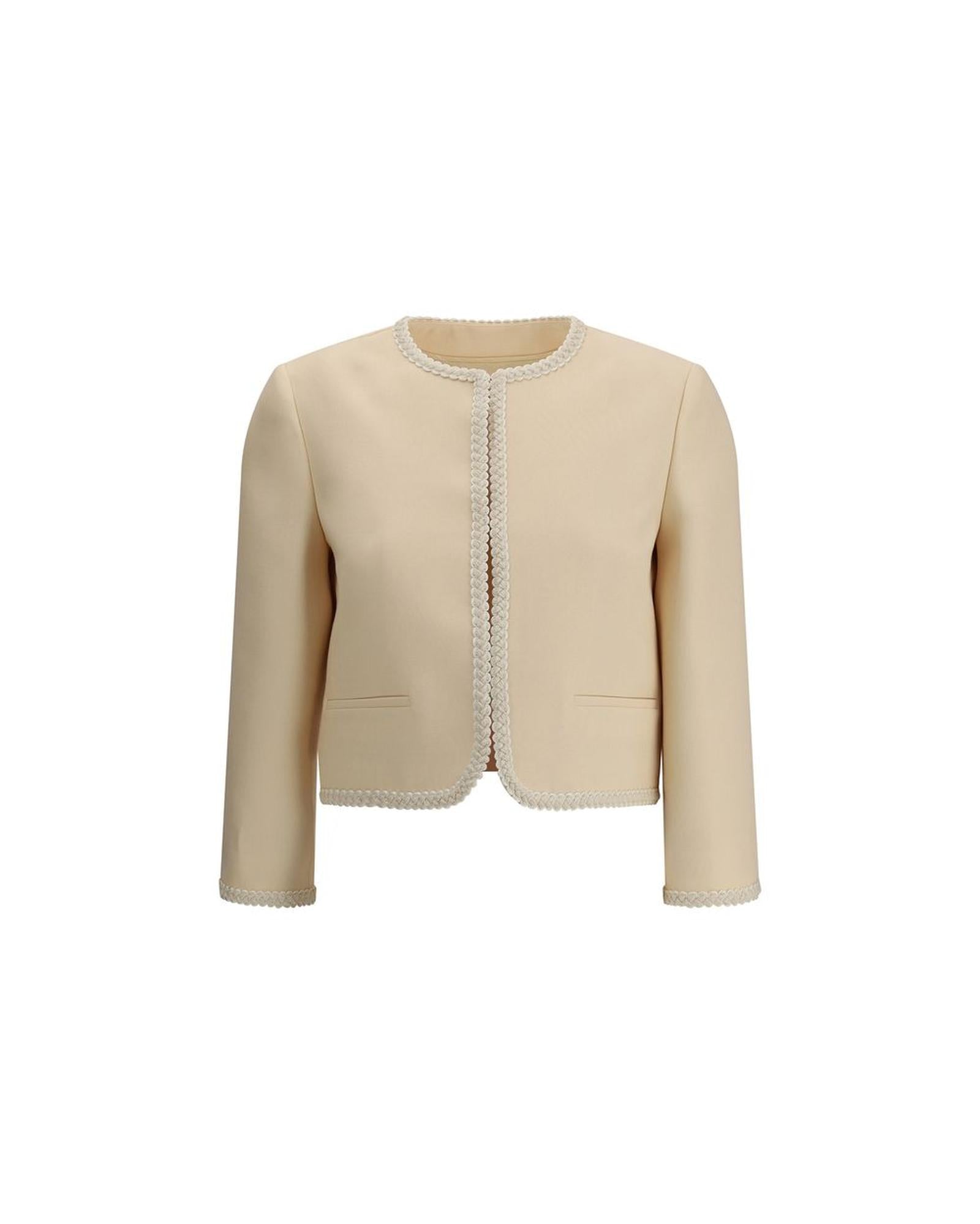 Valentino Cropped Braided Trim Jacket Women Cream Coats Cream