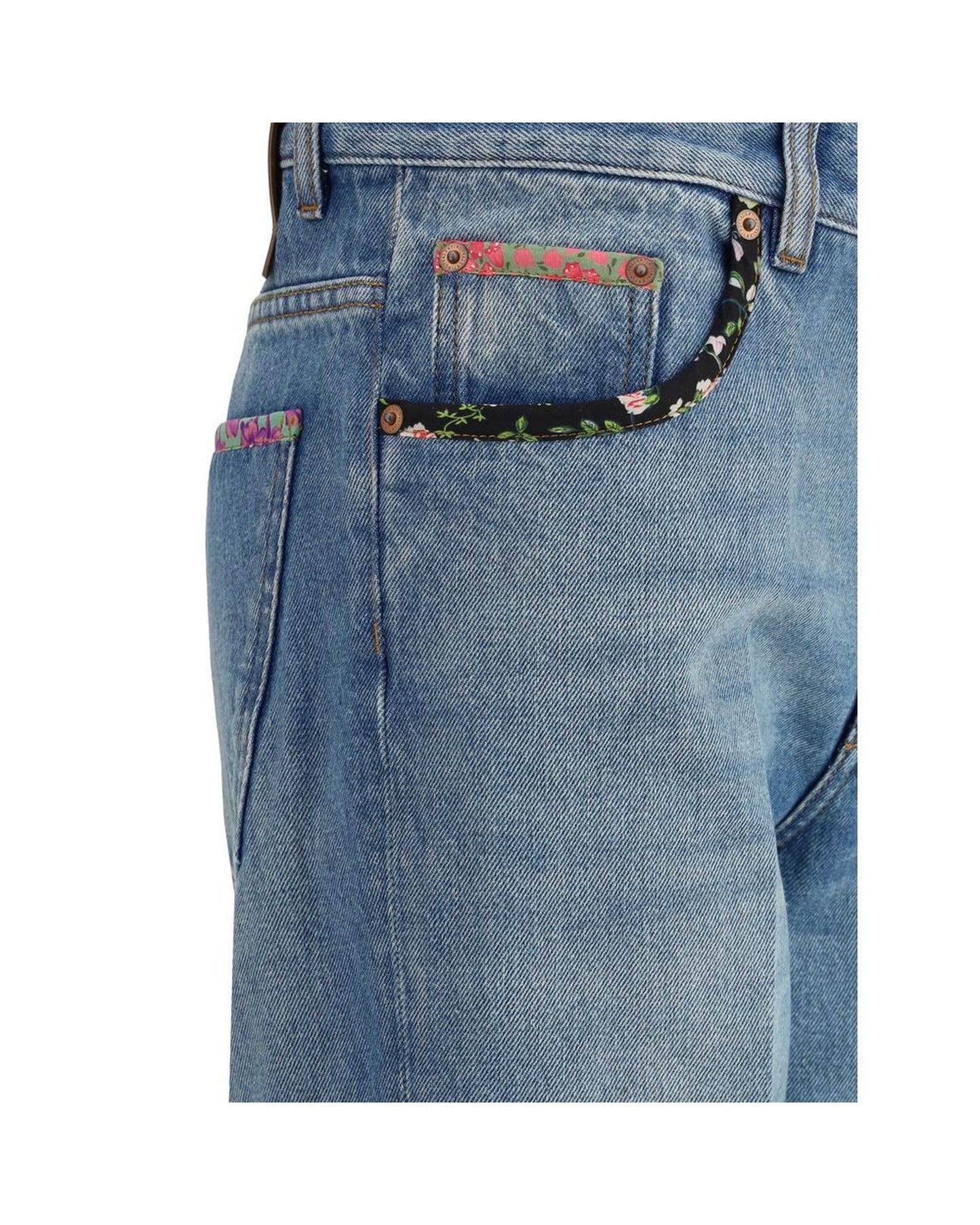 Valentino Straight Leg Jeans Floral Trim Women Blue Pants
