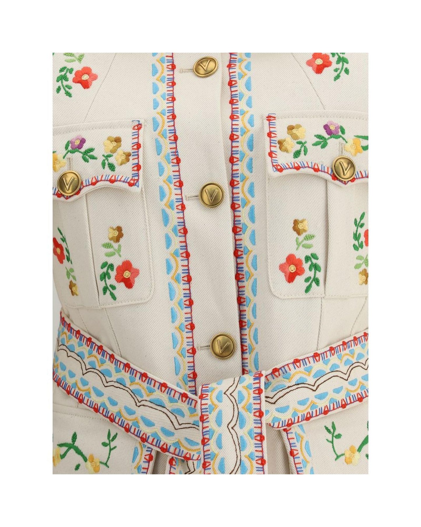 Valentino Floral Embroidered Belted Jacket Women Multicolor Coats