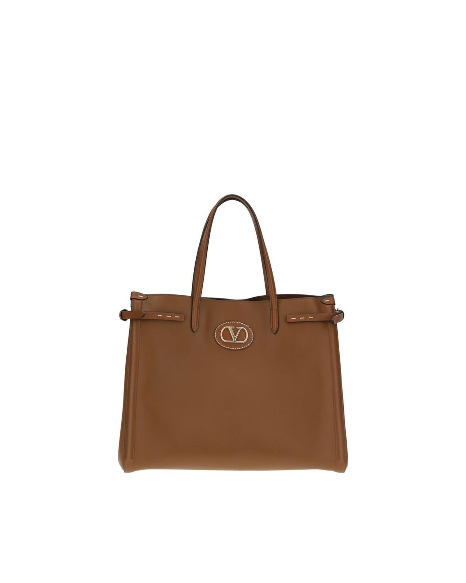 Valentino Garavani Roman Stud Medium Tote Leather Women Brown Handbags ONE SIZE Brown