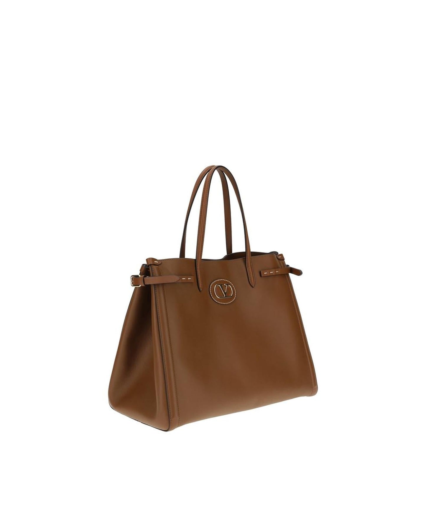 Valentino Garavani Roman Stud Medium Tote Leather Women Brown Handbags