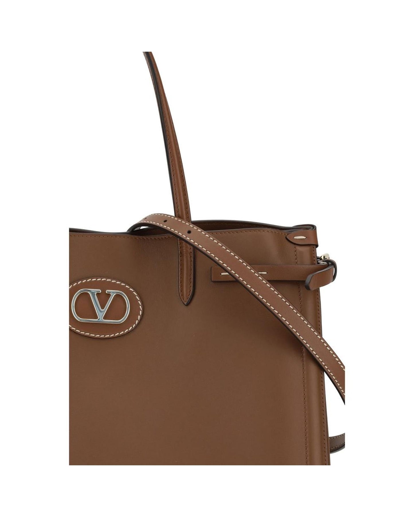 Valentino Garavani Roman Stud Medium Tote Leather Women Brown Handbags