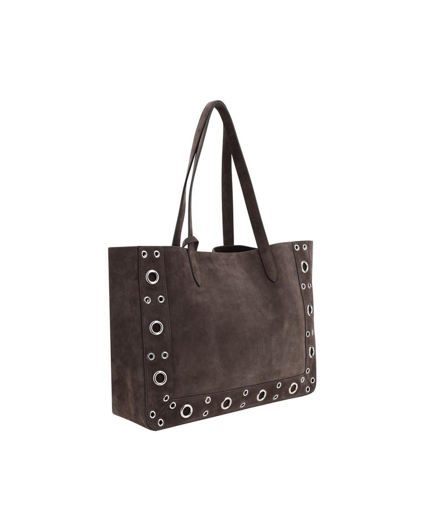 Valentino Garavani Suede Leather Tote Eyelet Detail Women Brown Shoulder Bags