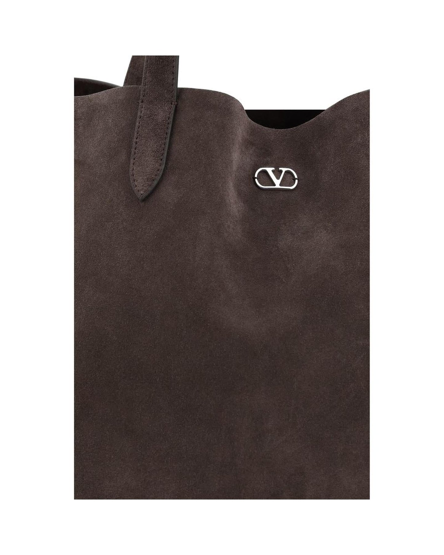 Valentino Garavani Suede Leather Tote Eyelet Detail Women Brown Shoulder Bags
