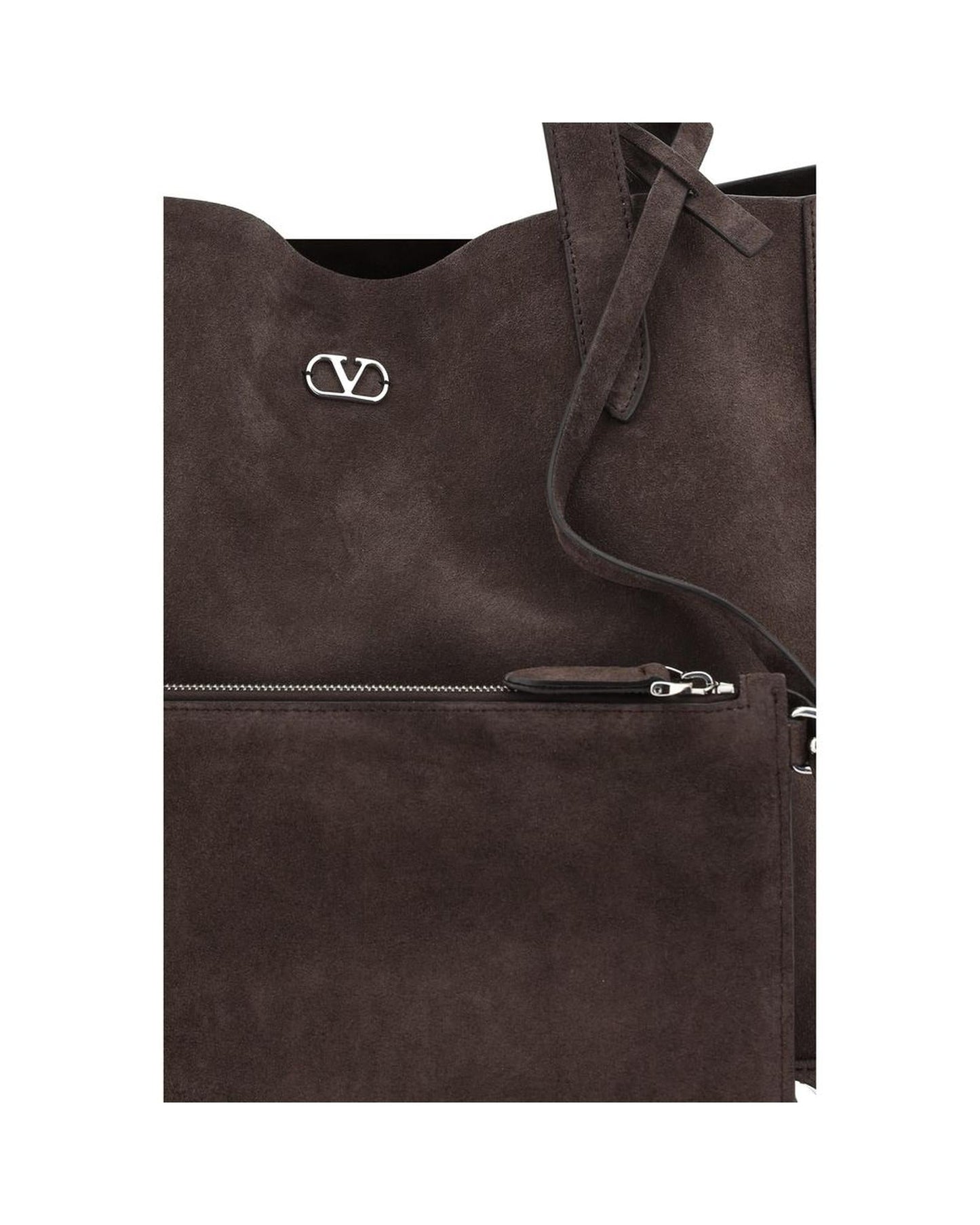 Valentino Garavani Suede Leather Tote Eyelet Detail Women Brown Shoulder Bags