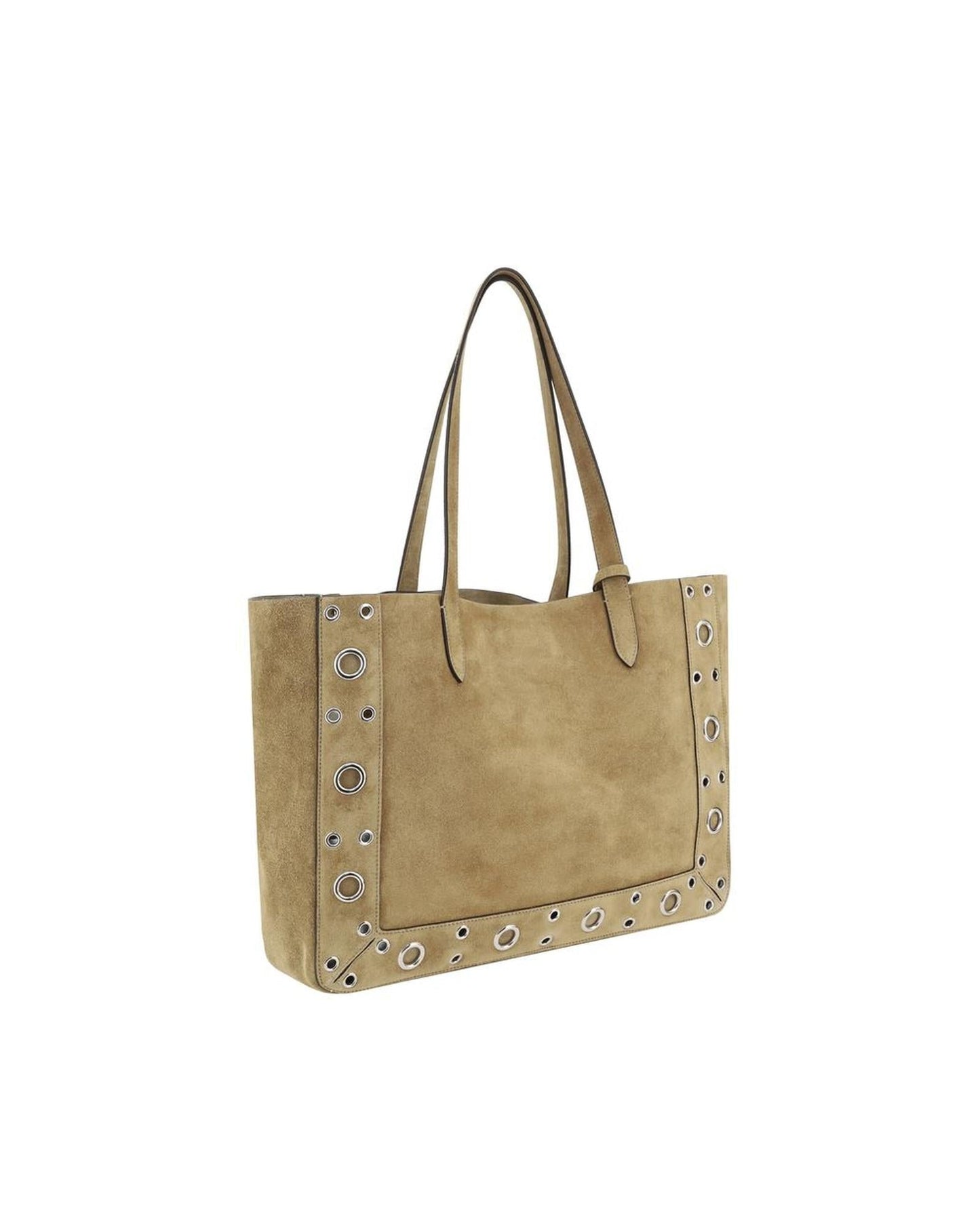 Valentino Garavani Elegant Suede Tote Bag with VLogo Plaque and Mirrored Studs Women Brown Shoulder Bags
