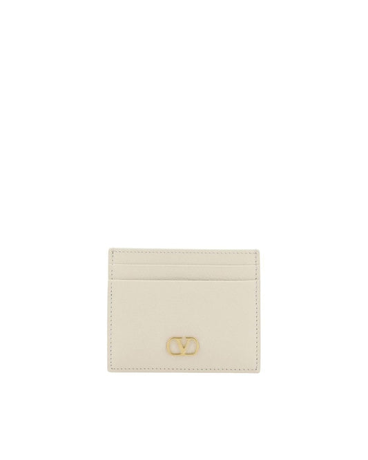 Valentino Garavani VLOGO Card Holder Leather Women Cream Wallets & Pouches ONE SIZE Cream