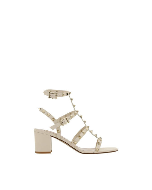 Valentino Garavani Rockstud Sandals Leather Block Heel Women White White