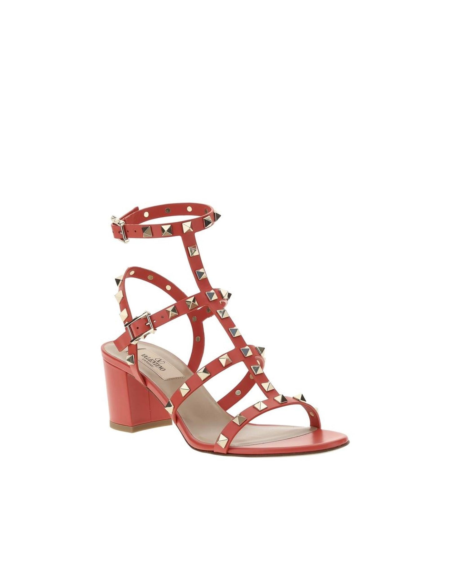 Valentino Garavani Rockstud Sandals Leather Low Heel Women Orange