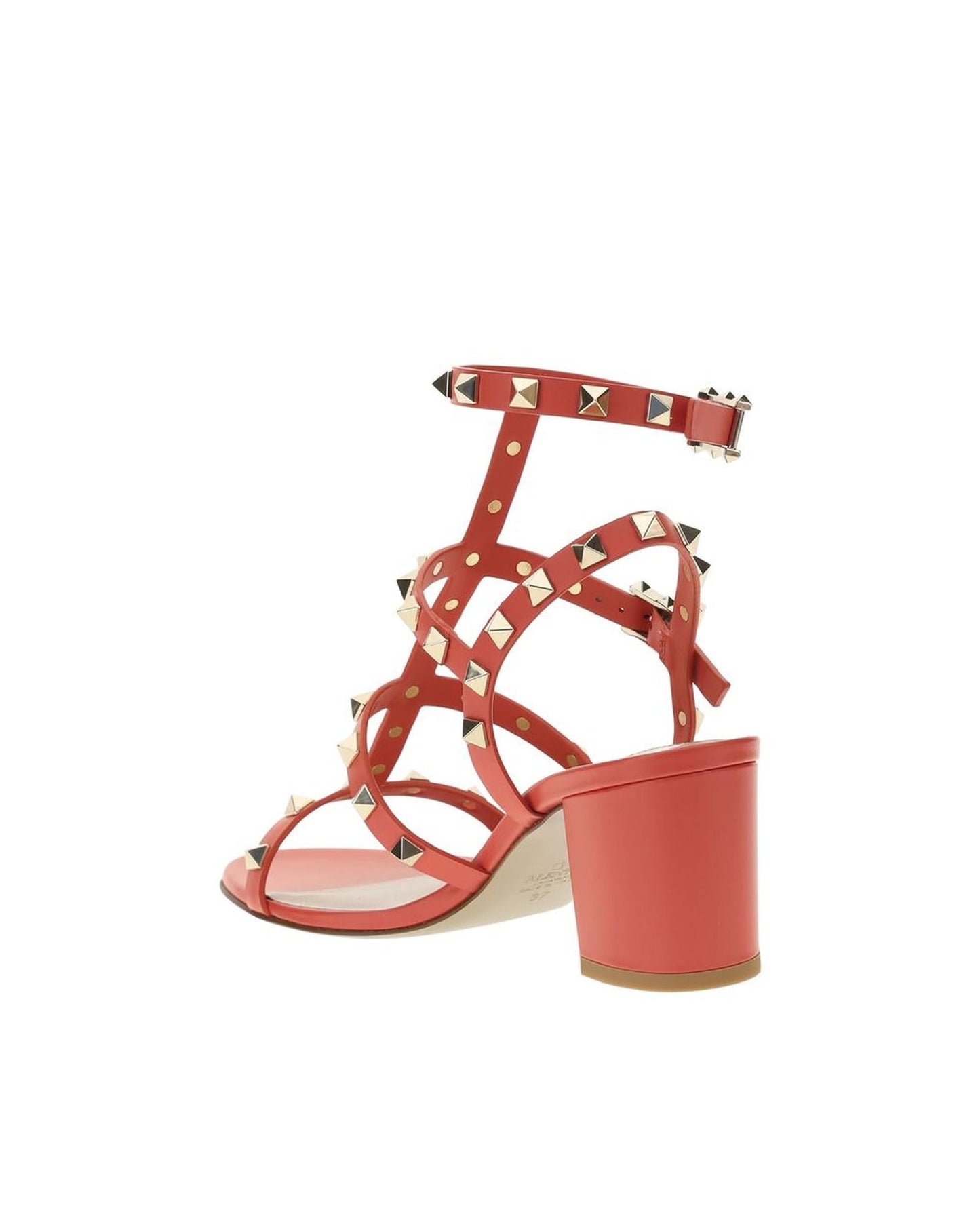 Valentino Garavani Rockstud Sandals Leather Low Heel Women Orange