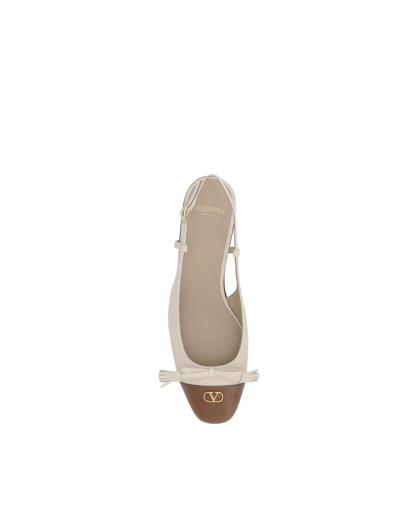 Valentino Garavani Leather Slingback Pumps Bow Detail Women Cream Flats