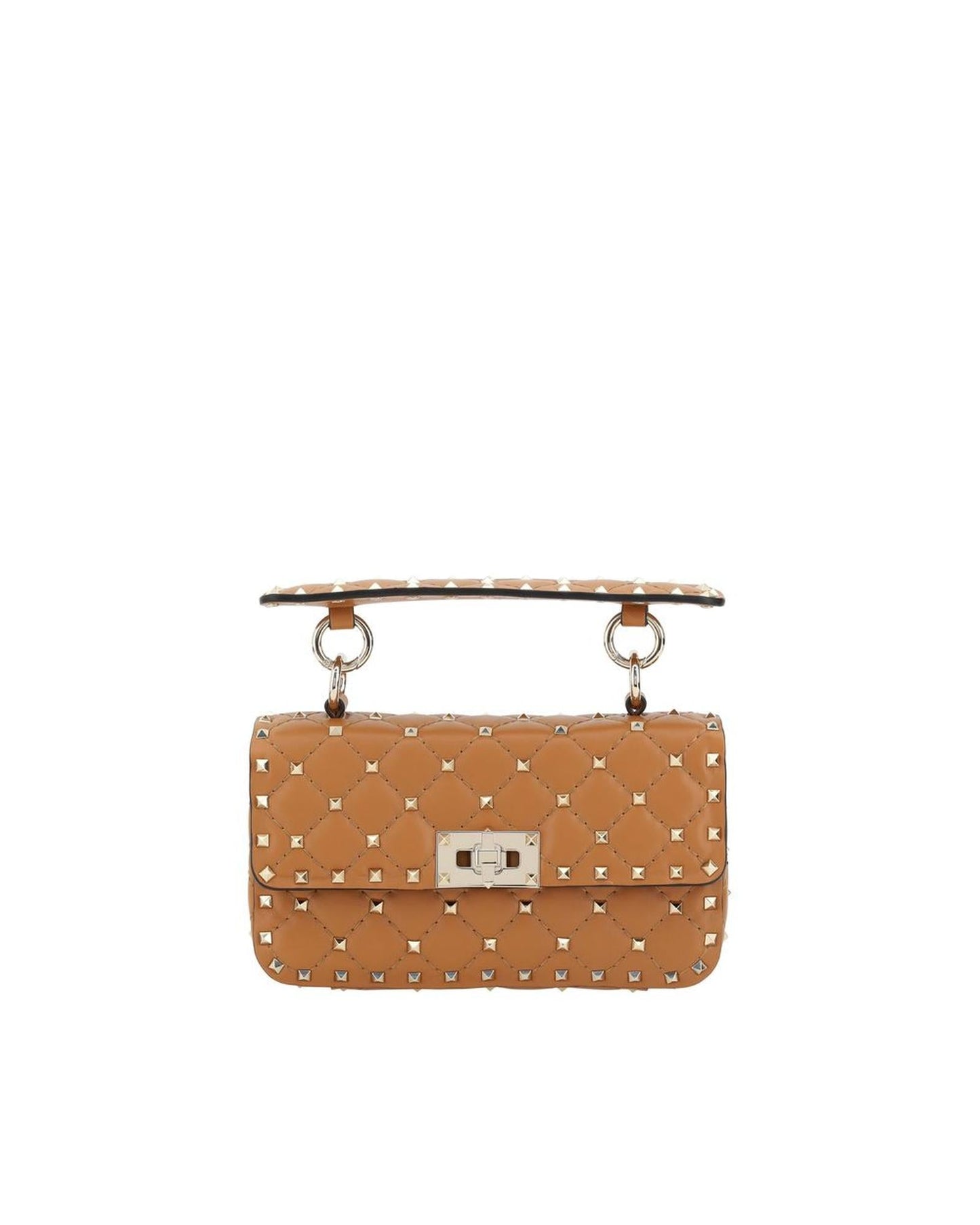 Valentino Garavani Rockstud Spike Small Leather Handbag with Applique Studs and Removable Chain Strap ONE SIZE Brown