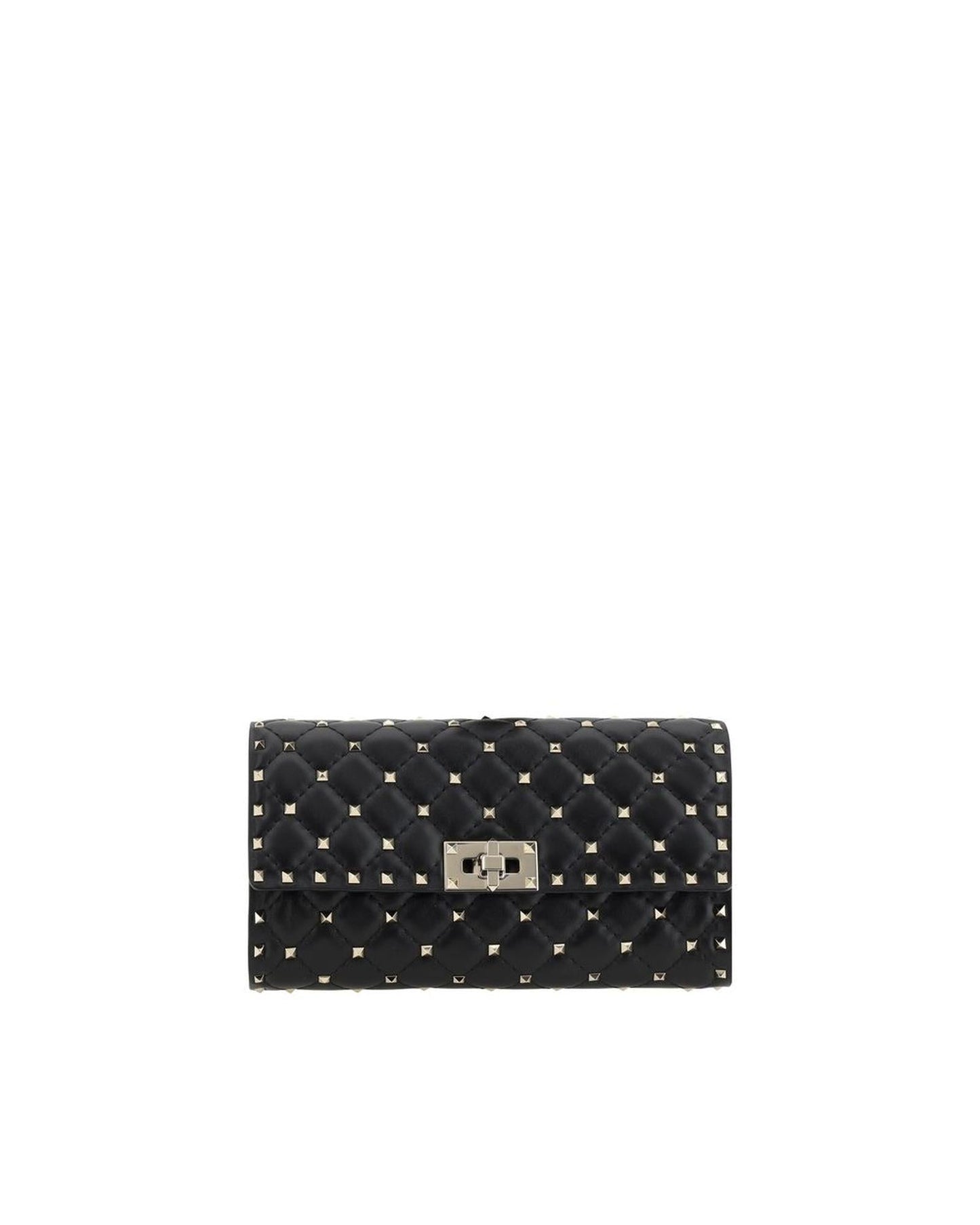 Valentino Garavani Rockstud Quilted Leather Clutch Women Black Shoulder Bags ONE SIZE Black