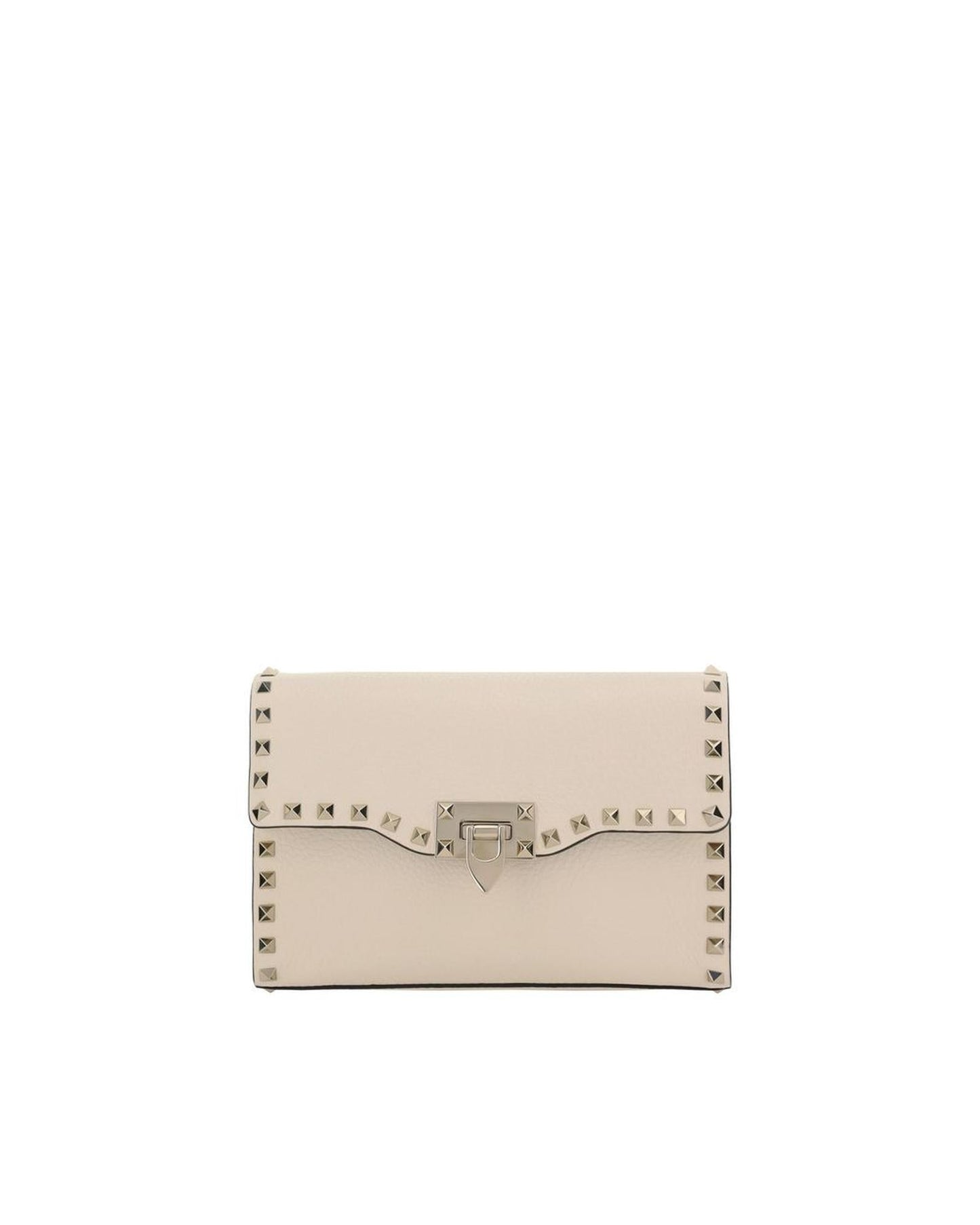 Valentino Garavani Rockstud Small Leather Shoulder Bag with Chain Strap ONE SIZE Cream