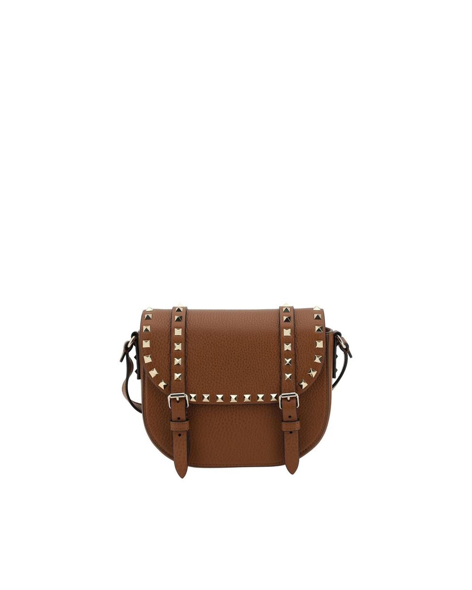 Valentino Garavani Rockstud Leather Shoulder Bag Women Brown ONE SIZE Brown