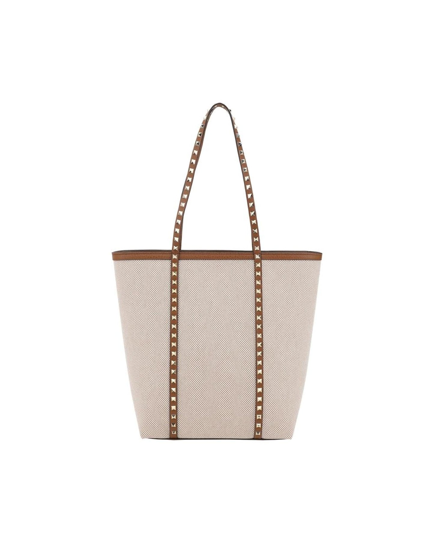 Valentino Garavani Rockstud Tote Medium Canvas Bag Women Beige Shoulder Bags ONE SIZE Beige