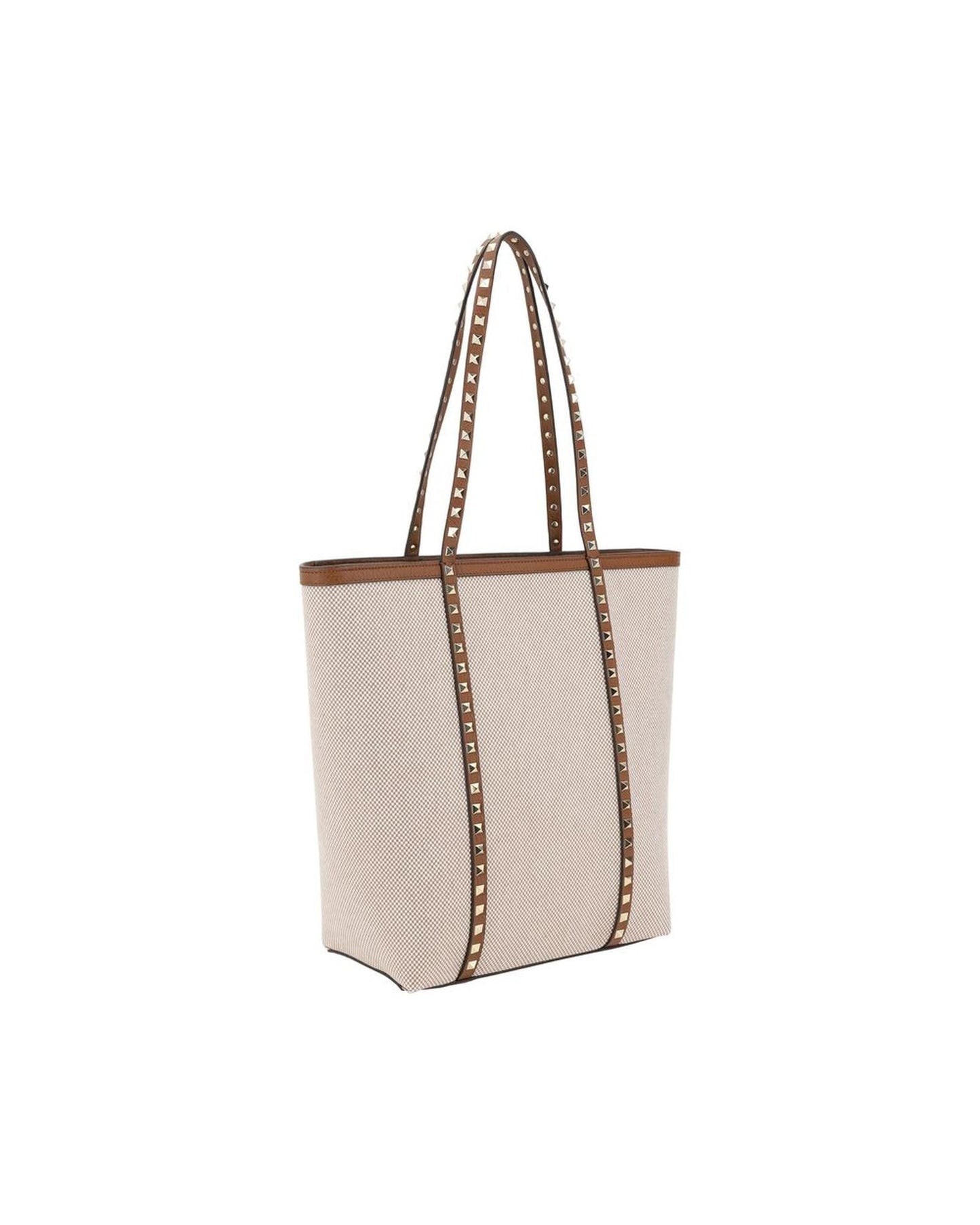 Valentino Garavani Rockstud Tote Medium Canvas Bag Women Beige Shoulder Bags