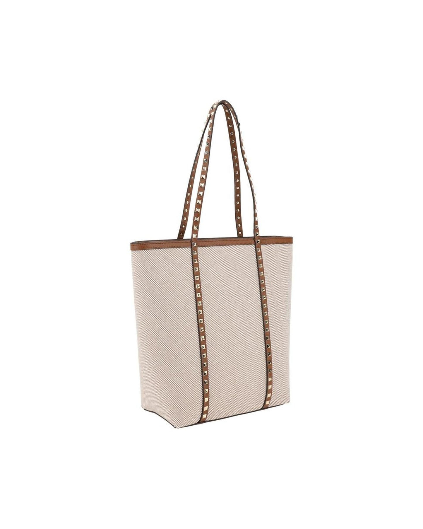 Valentino Garavani Rockstud Tote Medium Canvas Bag Women Beige Shoulder Bags