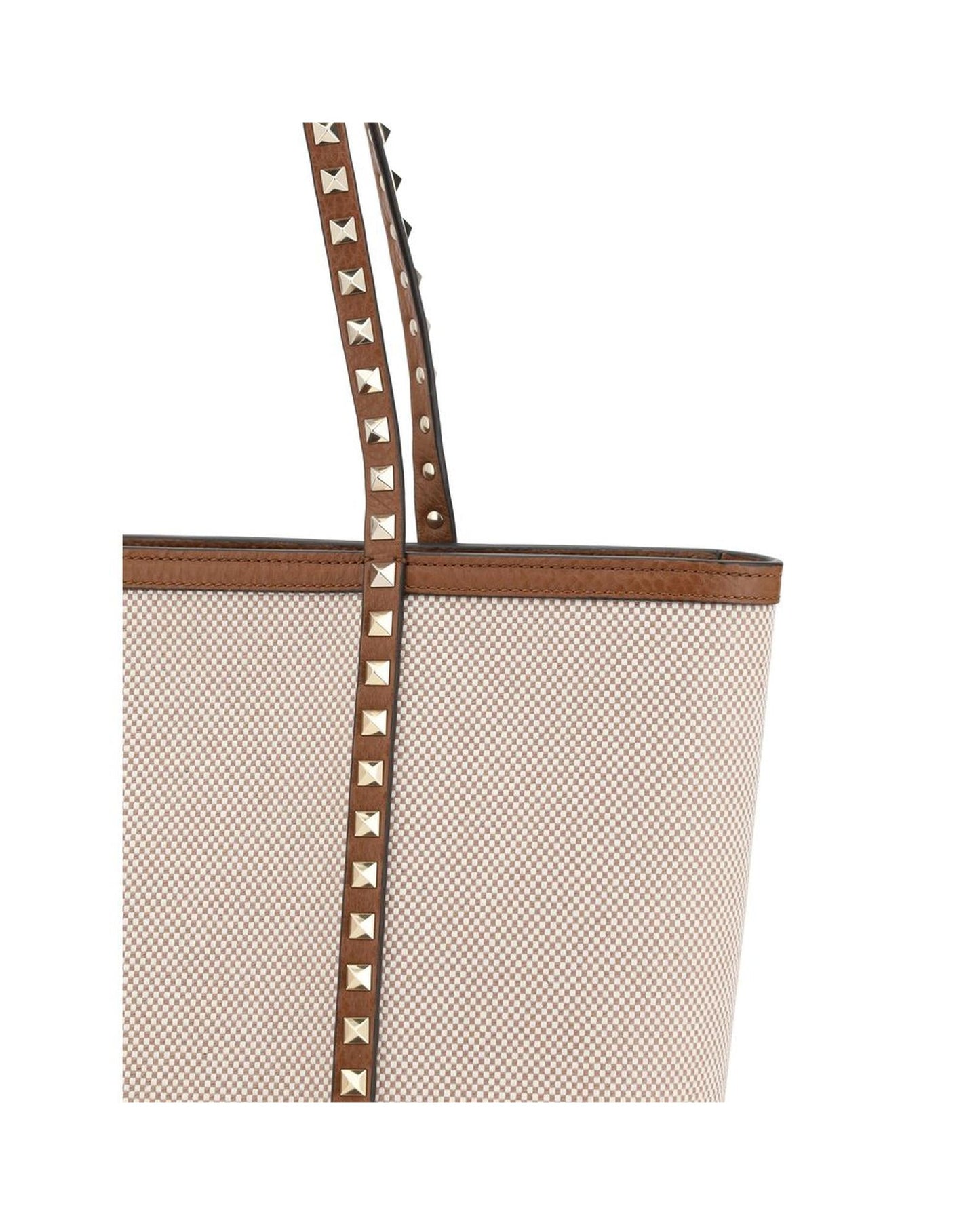 Valentino Garavani Rockstud Tote Medium Canvas Bag Women Beige Shoulder Bags