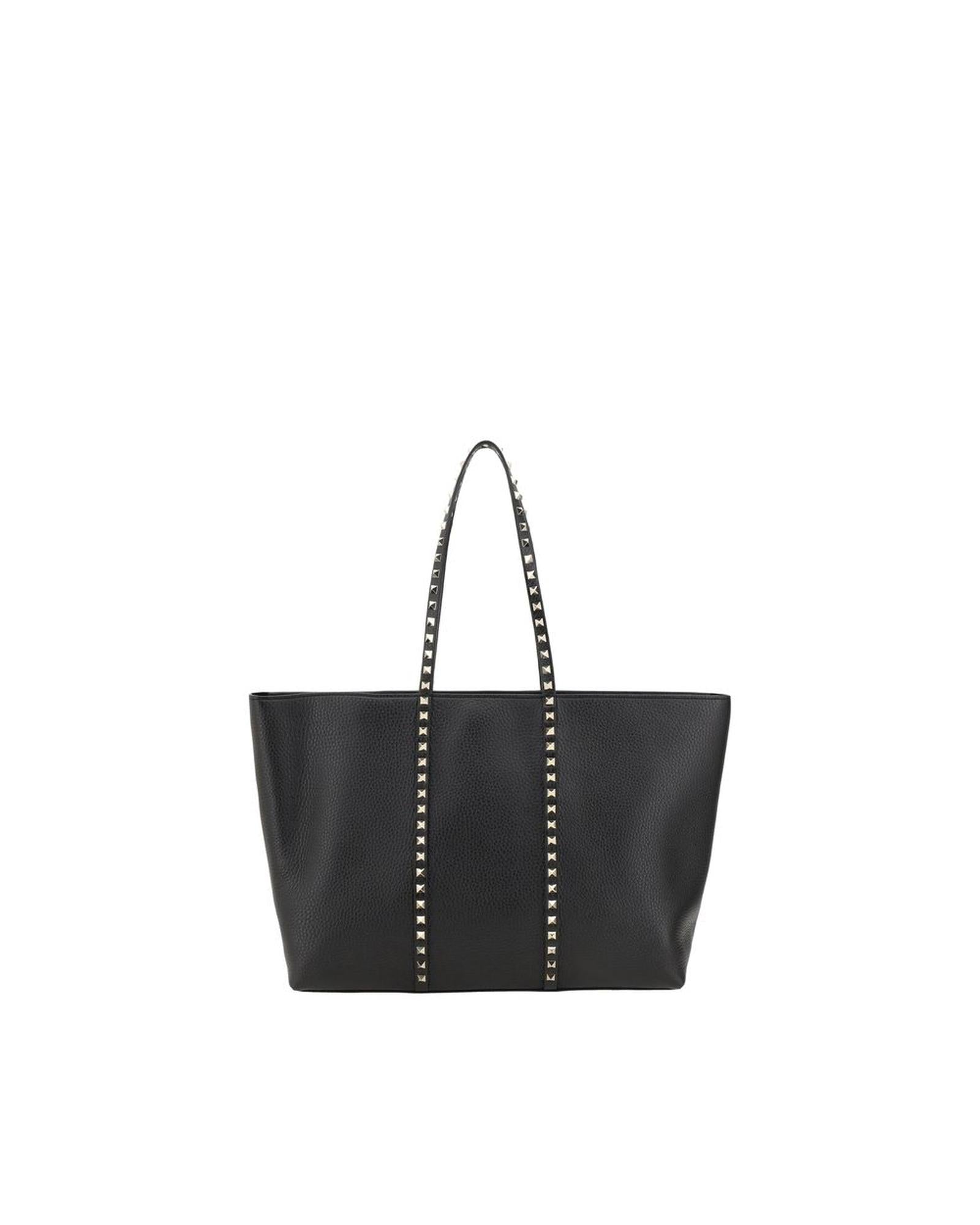 Valentino Garavani Rockstud Embellished Leather Tote Bag with Zipper Closure ONE SIZE Black