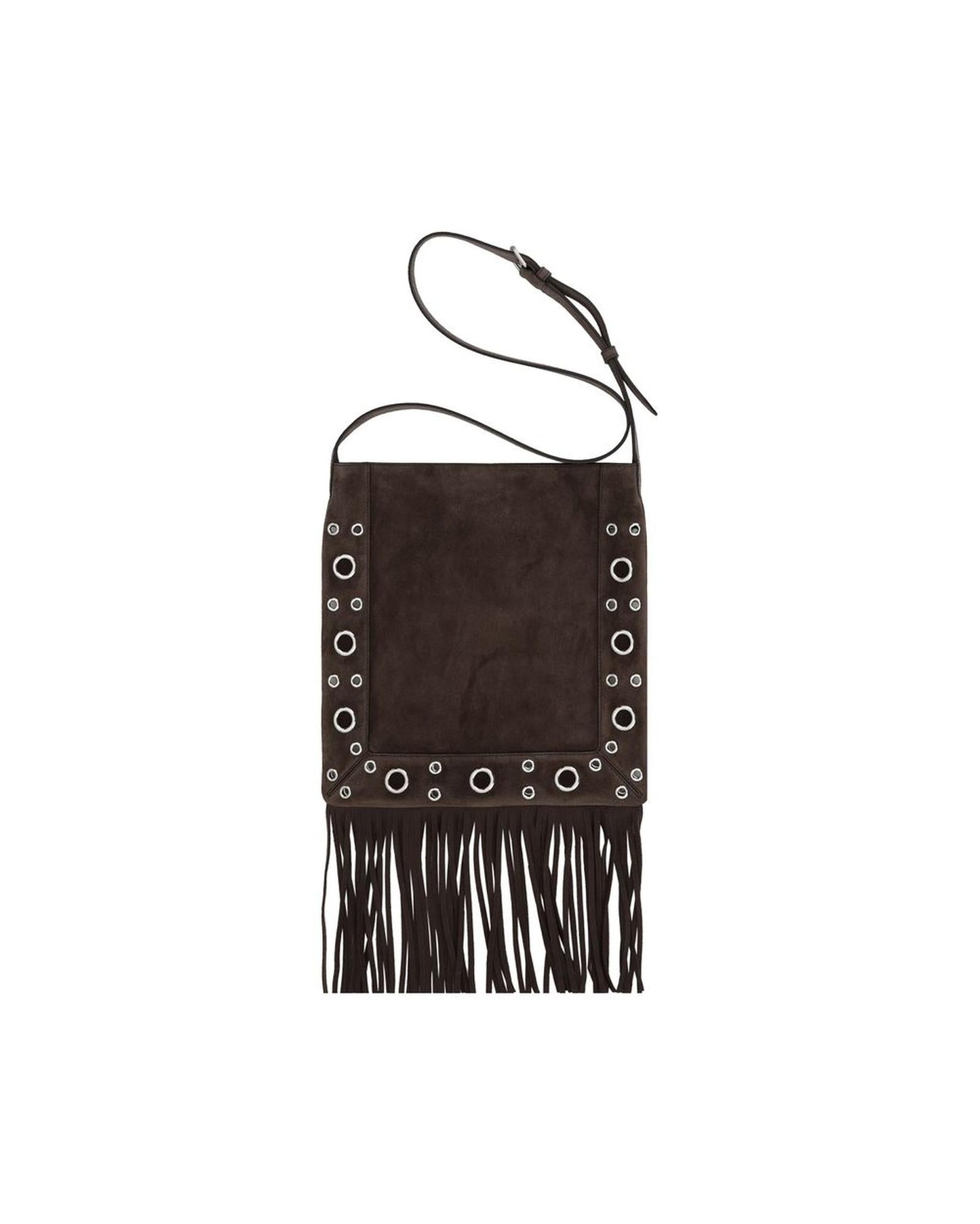 Valentino Garavani Suede Fringe Crossbody Bag with Studs Women Brown Shoulder Bags