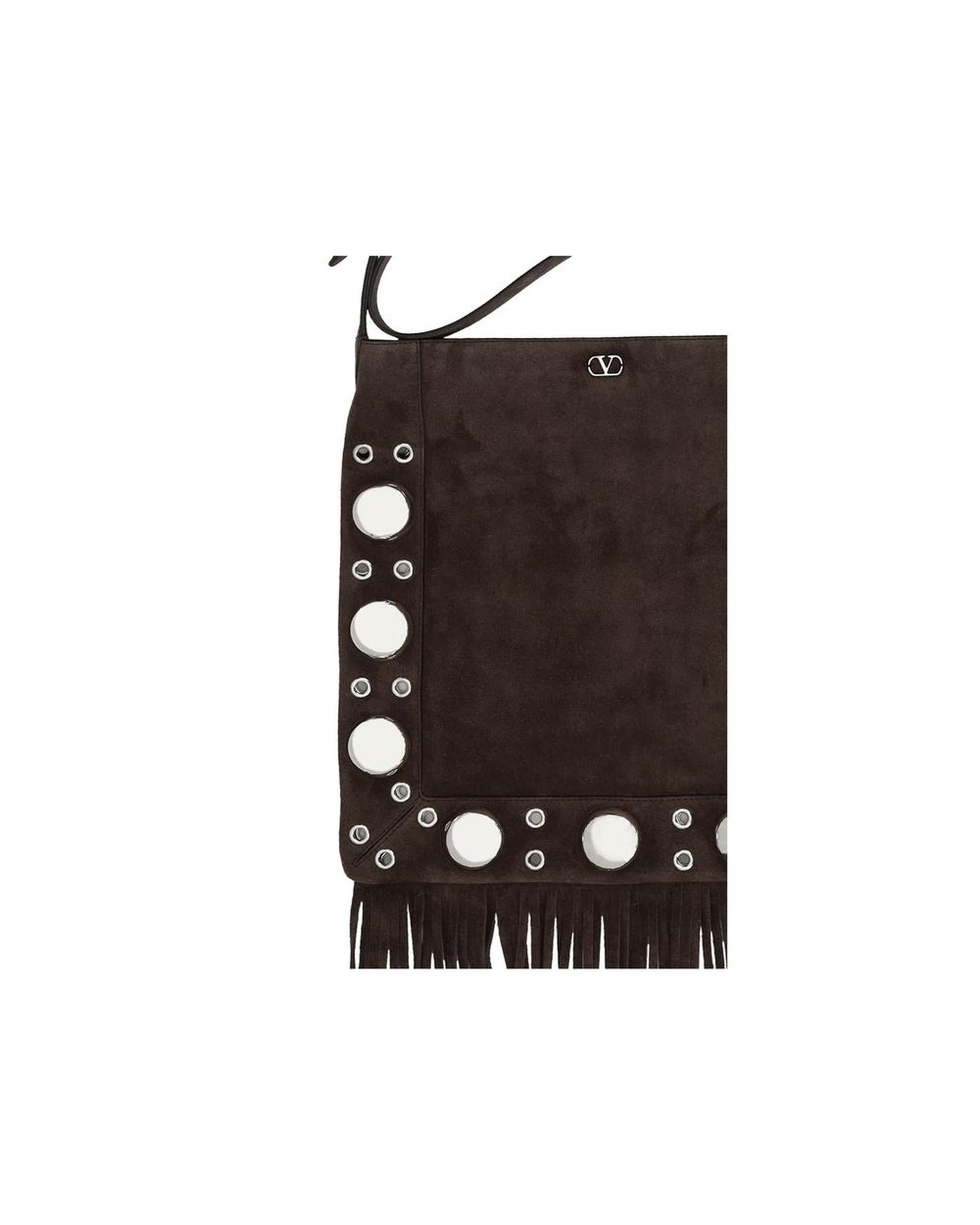 Valentino Garavani Suede Fringe Crossbody Bag with Studs Women Brown Shoulder Bags