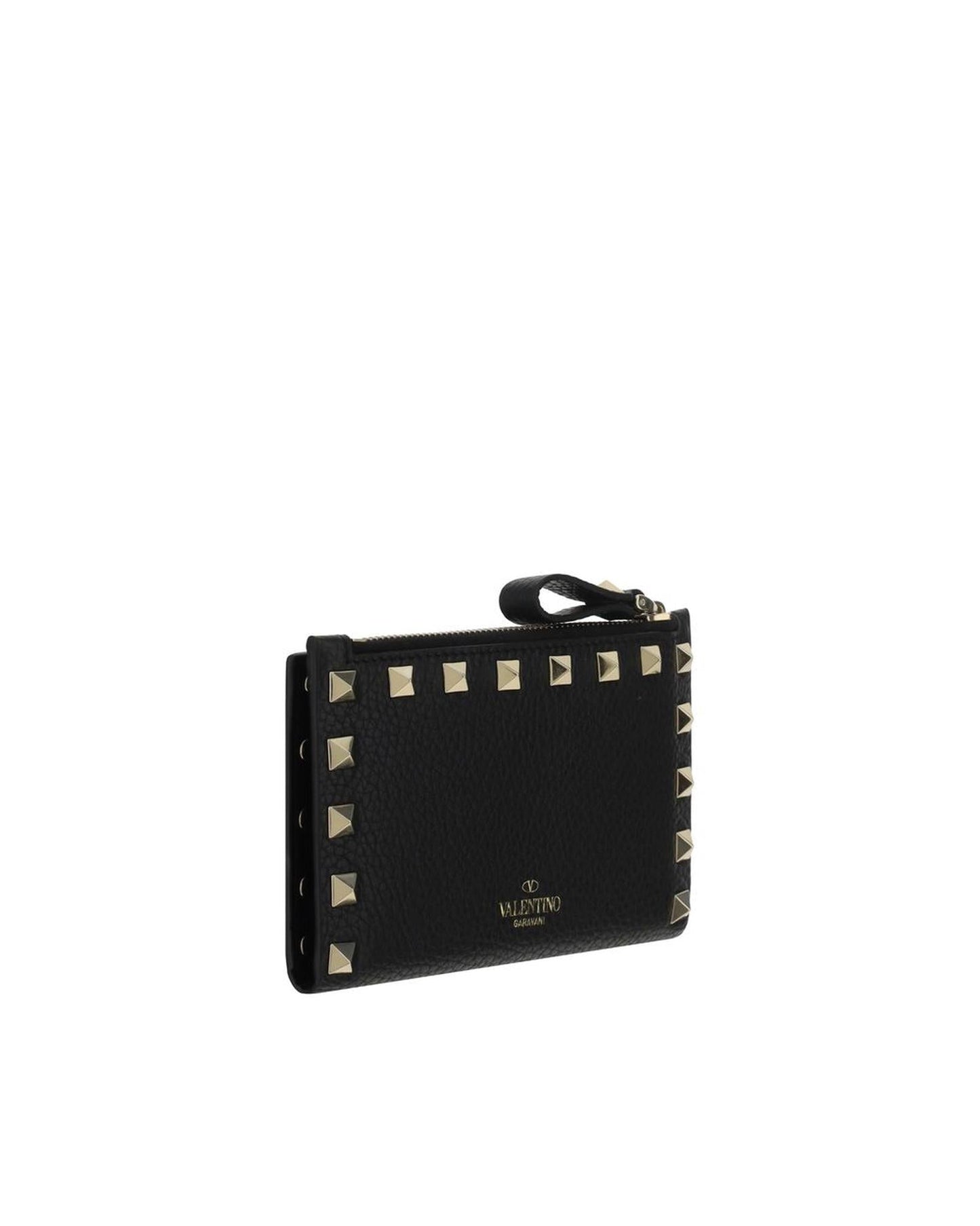 Valentino Garavani Rockstud Leather Card Holder with Studded Detailing and Monogram Women Black Wallets & Pouches