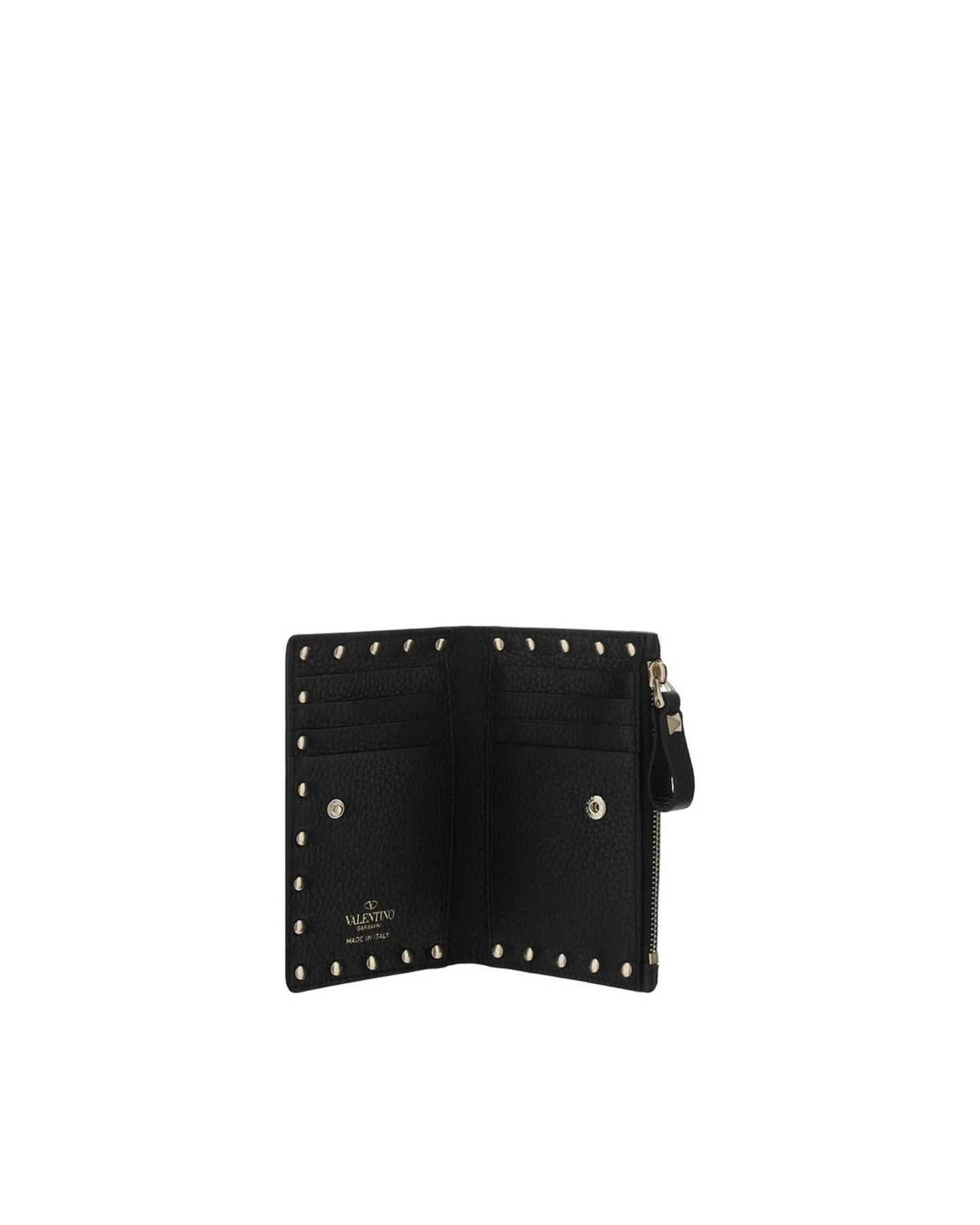 Valentino Garavani Rockstud Leather Card Holder with Studded Detailing and Monogram Women Black Wallets & Pouches