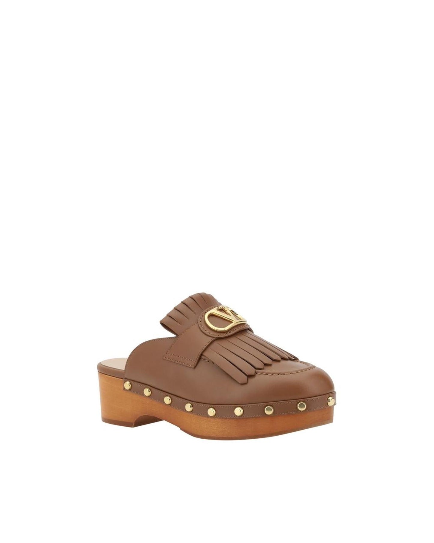 Valentino Garavani Rockstud Leather Clogs Platform Women Brown Sandals