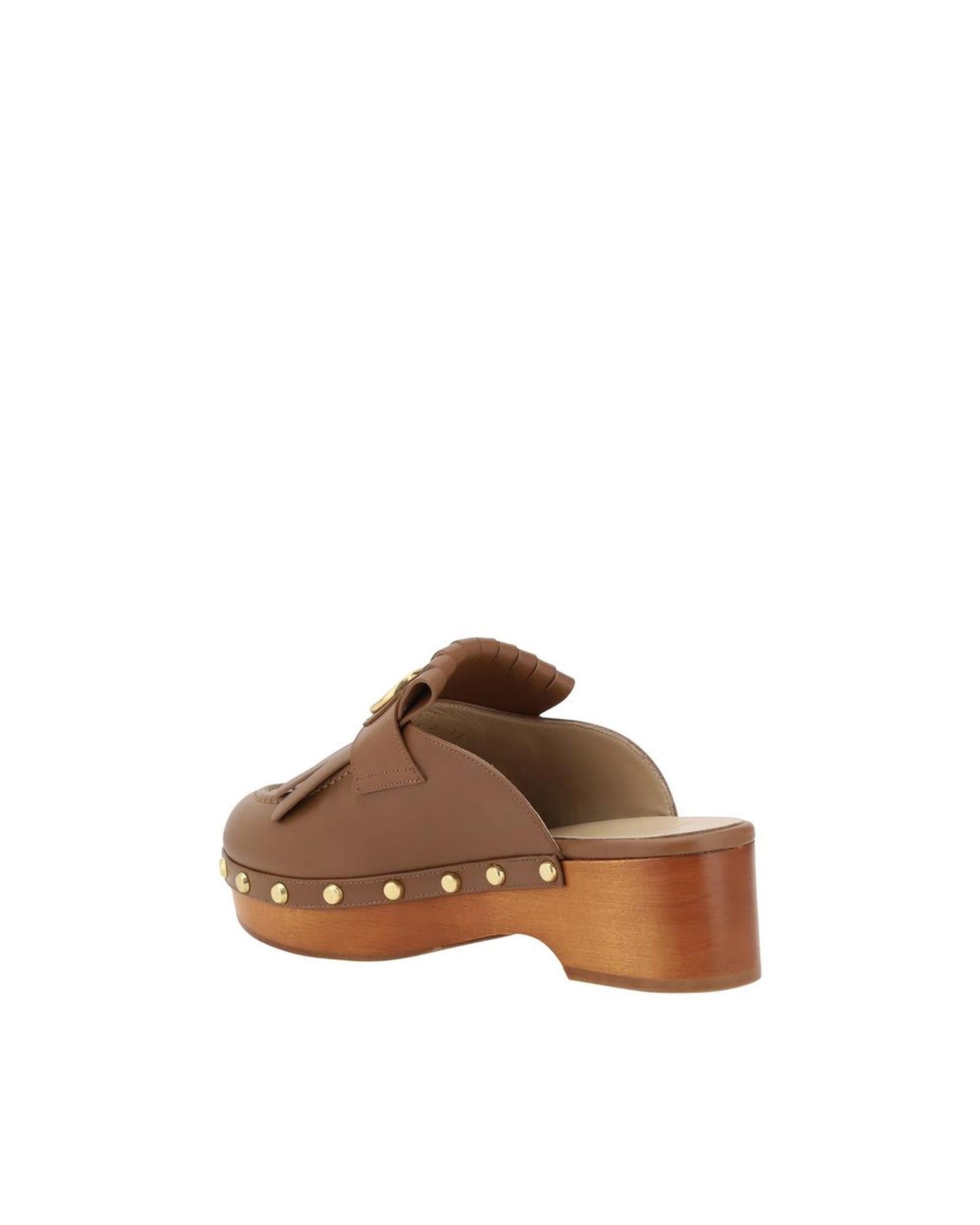 Valentino Garavani Rockstud Leather Clogs Platform Women Brown Sandals