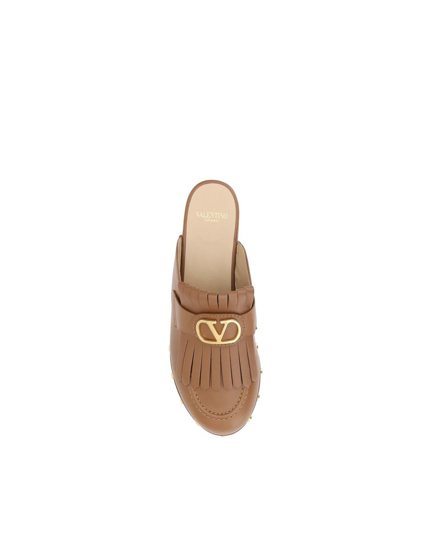Valentino Garavani Rockstud Leather Clogs Platform Women Brown Sandals