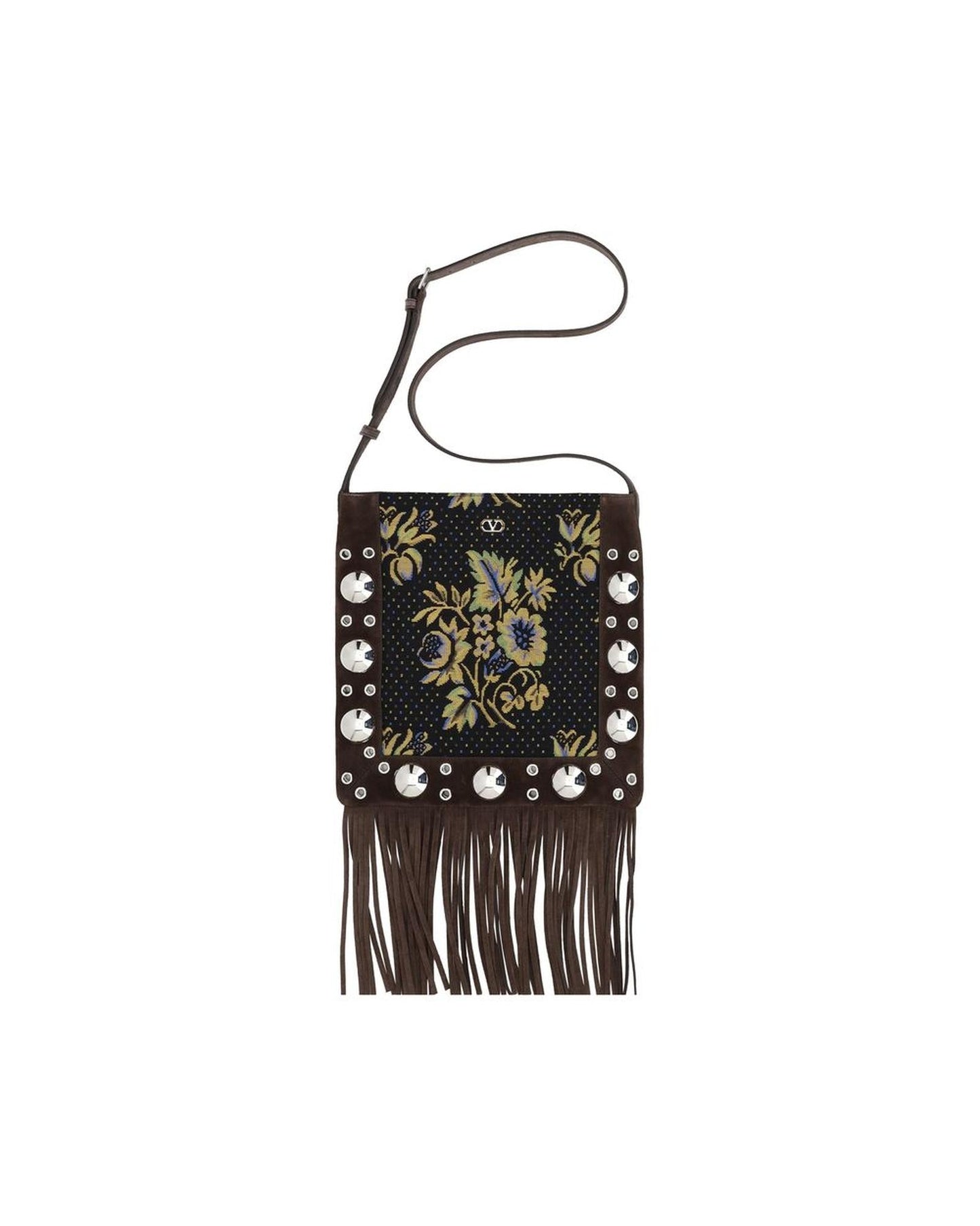 Valentino Garavani Floral Tapestry Suede Crossbody Men Multicolor Shoulder Bags ONE SIZE Multicolor